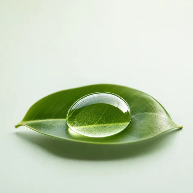 Water droplet on leaf representing hyaluronic acid